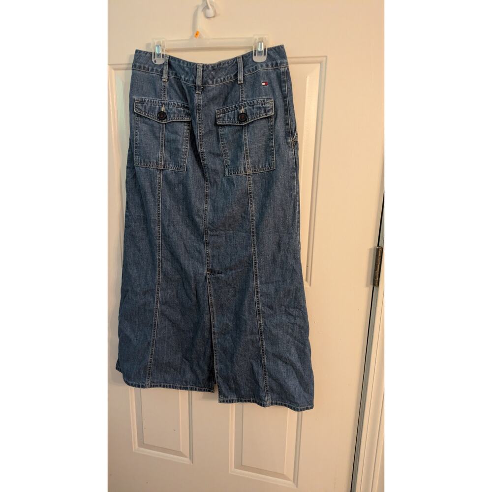 Tommy Hilfiger Maxi Jean Skirt Size 10, Y2k, Vintage, Clip Closure/Buttons - Picture 2 of 8